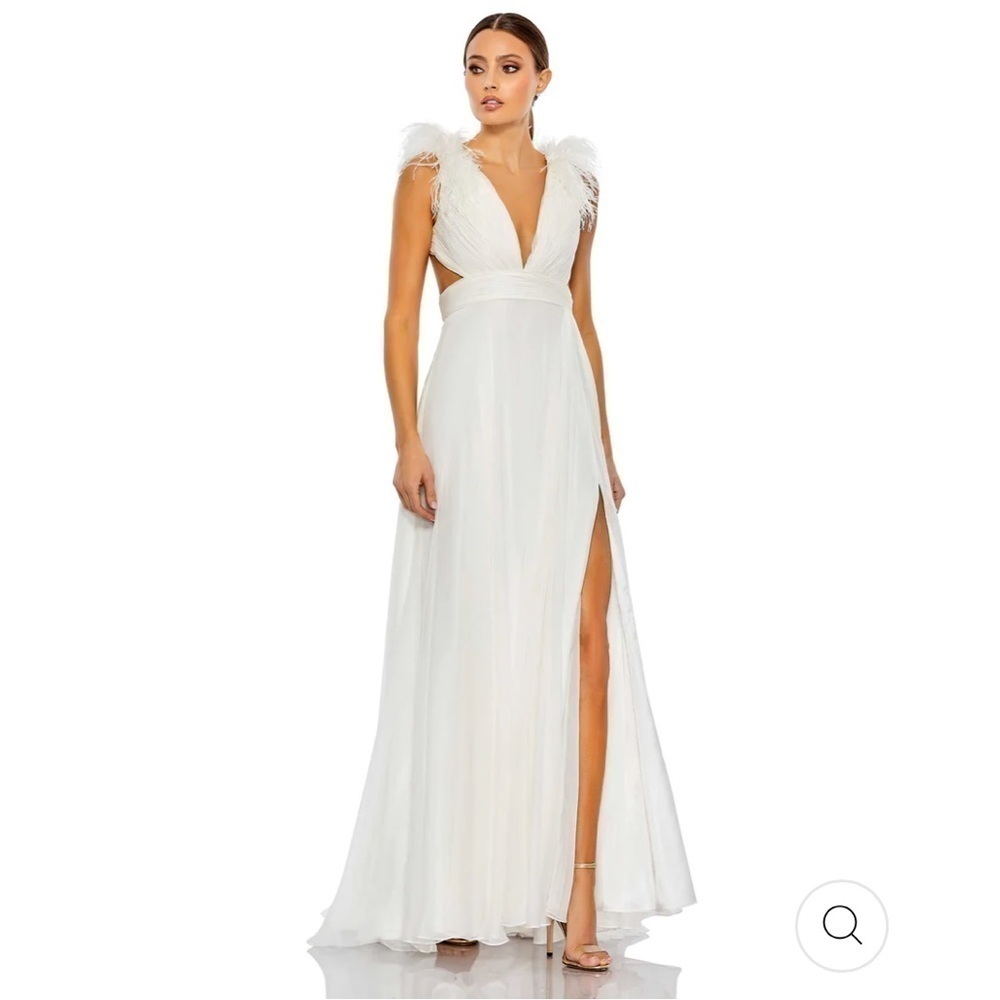 Mac Duggal 68113 Plunge Ostrich Feather A-Line Gown